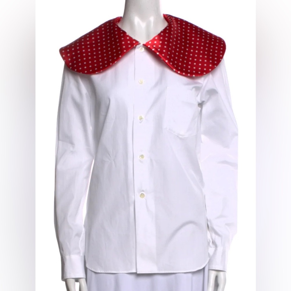 Comme Des Garçons Girl  White Button-Down with Red Polka Dot Collar Wms Mm (New)